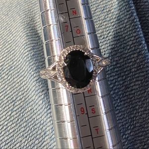 Onyx and Diamond Sterling Silver Ring